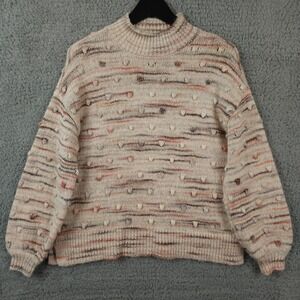 Ann Taylor LOFT Sweater Womens Small Beige Bobble Striped Mock Neck Wool Blend